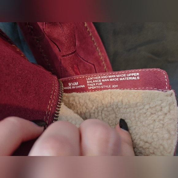 🤍❗ NWT Sporto Leather Faux Fur Women's Tawny Burgundy Tan Embroidered Boots 9.5 - Picture 5 of 6